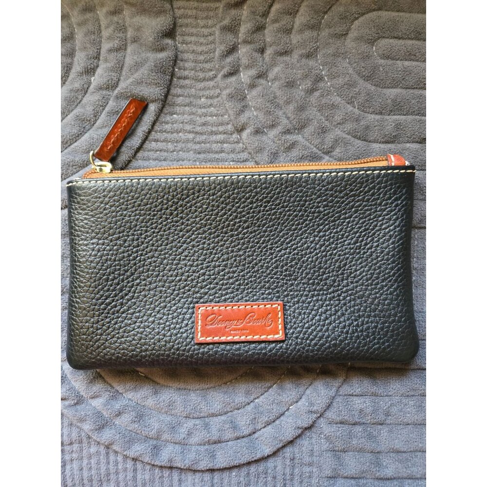Dooney & Bourke Pebbled Leather Black Zip Around Wallet With Card Holder Slot